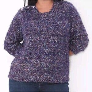 Lane Bryant Sweater Size 22/24 Crew Neck Tinsel Eyelash Festive Party Stretch